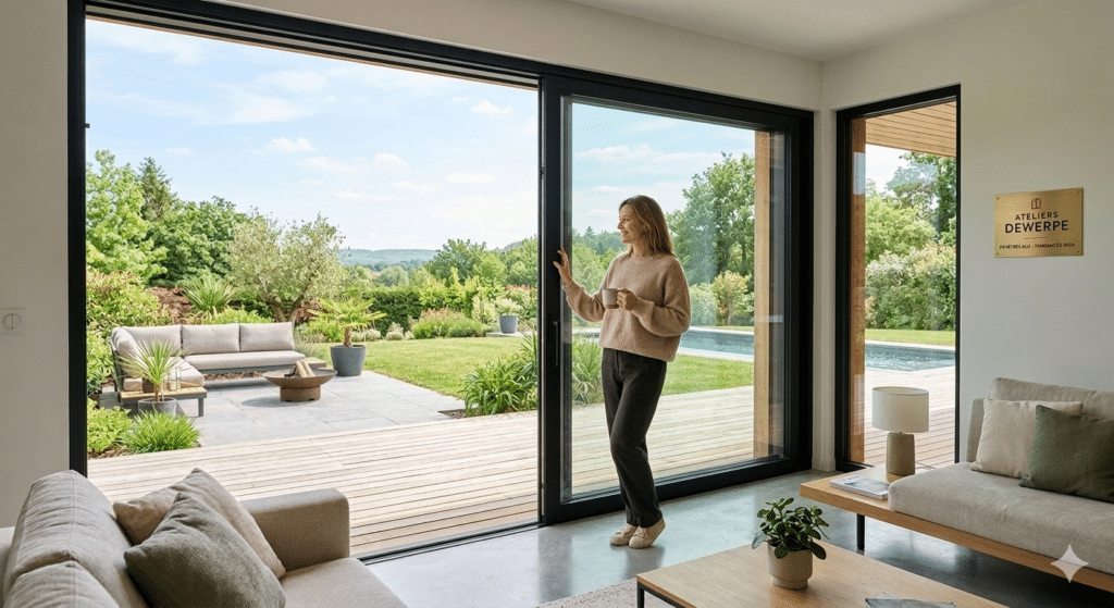 baie vitrée en aluminium noire