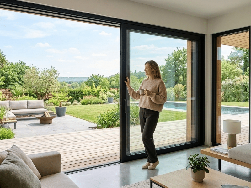 baie vitrée en aluminium noire